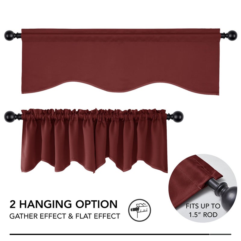 Deconovo Red Valances for Windows, Christmas Curtains, Scalloped Valance for Living Room Bedroom Festival Party Home Decor, Short Curtain Blackout, Rod Pocket, 42x18 Inch, 1 Panel, Maroon Red - Image 5